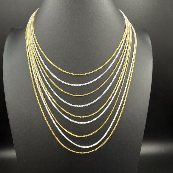 Vintage Multistrand Necklace 16" Graduated White and Gold Tone Layered Chains - Picture 1 of 8